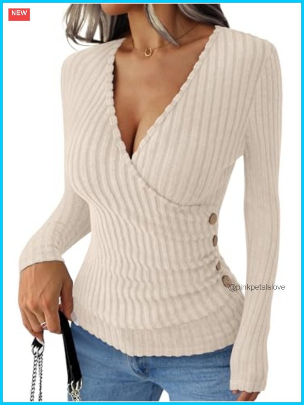 ANRABESS Women's Long Sleeve V Neck Slim Fit Top